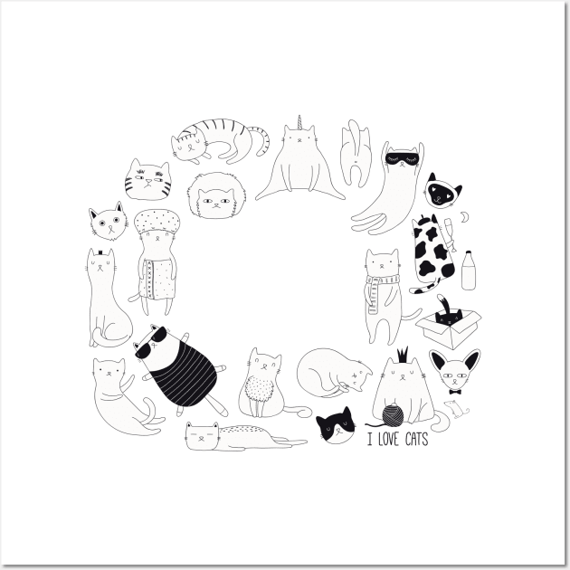 cute cat doodles circle #2 Wall Art by Art Consulate